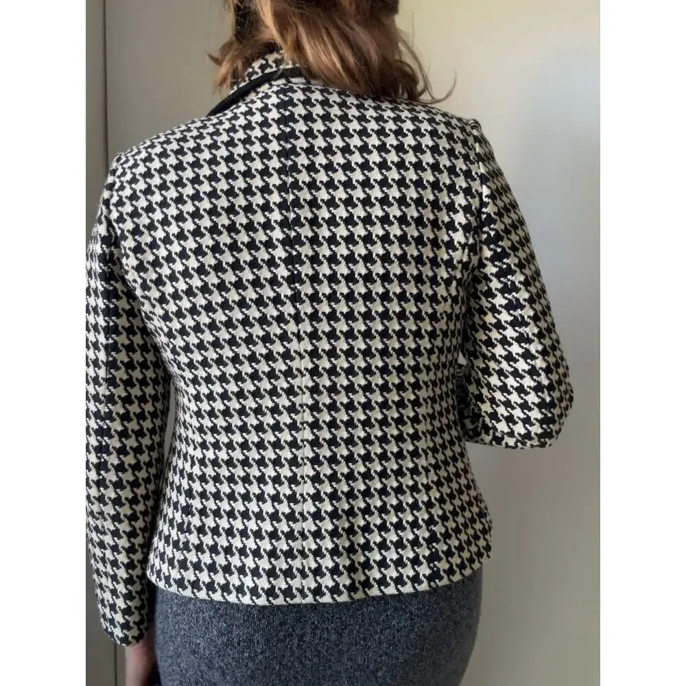 Womens Houndstooth Cropped Blazer/Jacket size 2 Linda Allard Crm/Black Classic